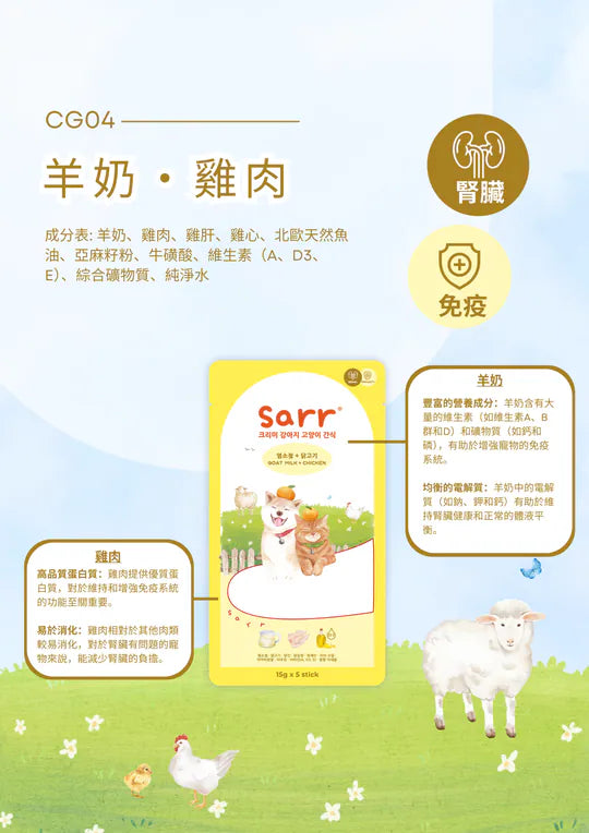【Sarr】北歐天然魚油鮮肉泥 - 羊奶 • 雞肉 (15G x 5 條) (腎臟+免疫護理配方 | 零食級精準進補)