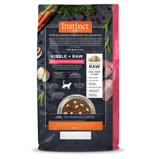 【Instinct 本能】Raw Boost® 無穀物室內貓兔肉全貓糧 (4.5Lbs) (美國製造 | 室內嬌嫩腸胃與易敏貓的頂級膳食,適度低脂控重 X 奢華生肉凍乾丁)