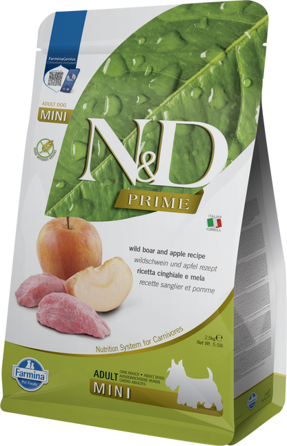 【Farmina 法米納】N&D Prime 頂級無穀系列 野豬&蘋果味 成犬專用配方 (小顆粒 2.5kg / 7kg 義大利放牧野豬 纖維整腸強體質)