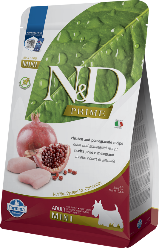 【Farmina 法米納】N&D Prime 頂級無穀系列 雞肉&石榴味 成犬專用配方 (小顆粒 2.5kg / 7kg 義大利放養鮮雞 抗氧之王)