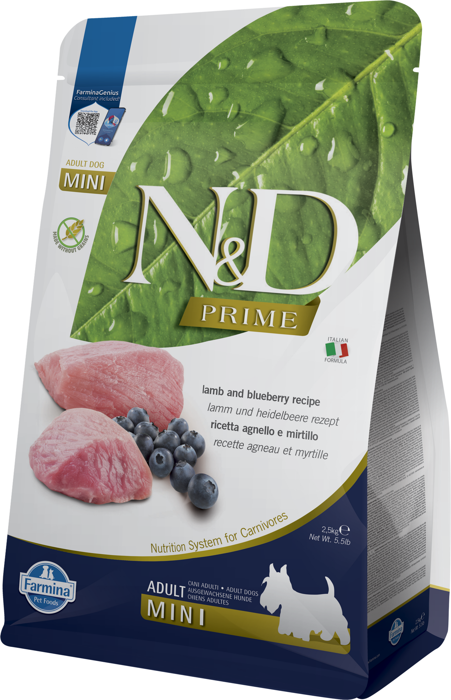 【Farmina 法米納】N&D Prime 頂級無穀系列 羊肉&藍莓味 成犬專用配方 (小顆粒 2.5kg / 7kg 紐西蘭鮮羊肉 護眼益智強體質)