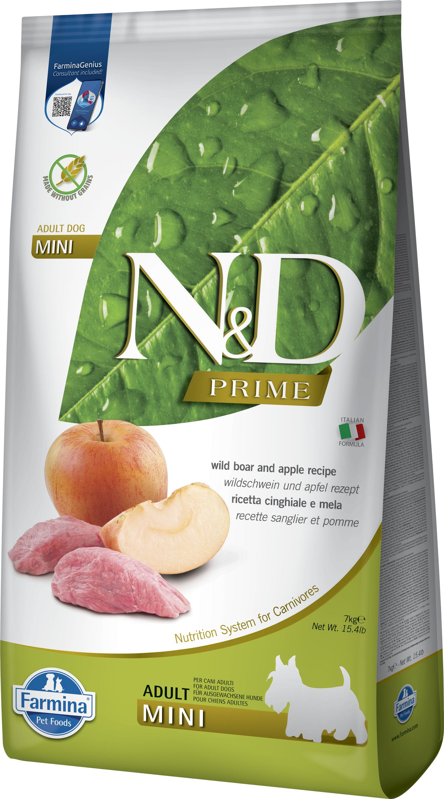 【Farmina 法米納】N&D Prime 頂級無穀系列 野豬&蘋果味 成犬專用配方 (小顆粒 2.5kg / 7kg 義大利放牧野豬 纖維整腸強體質)