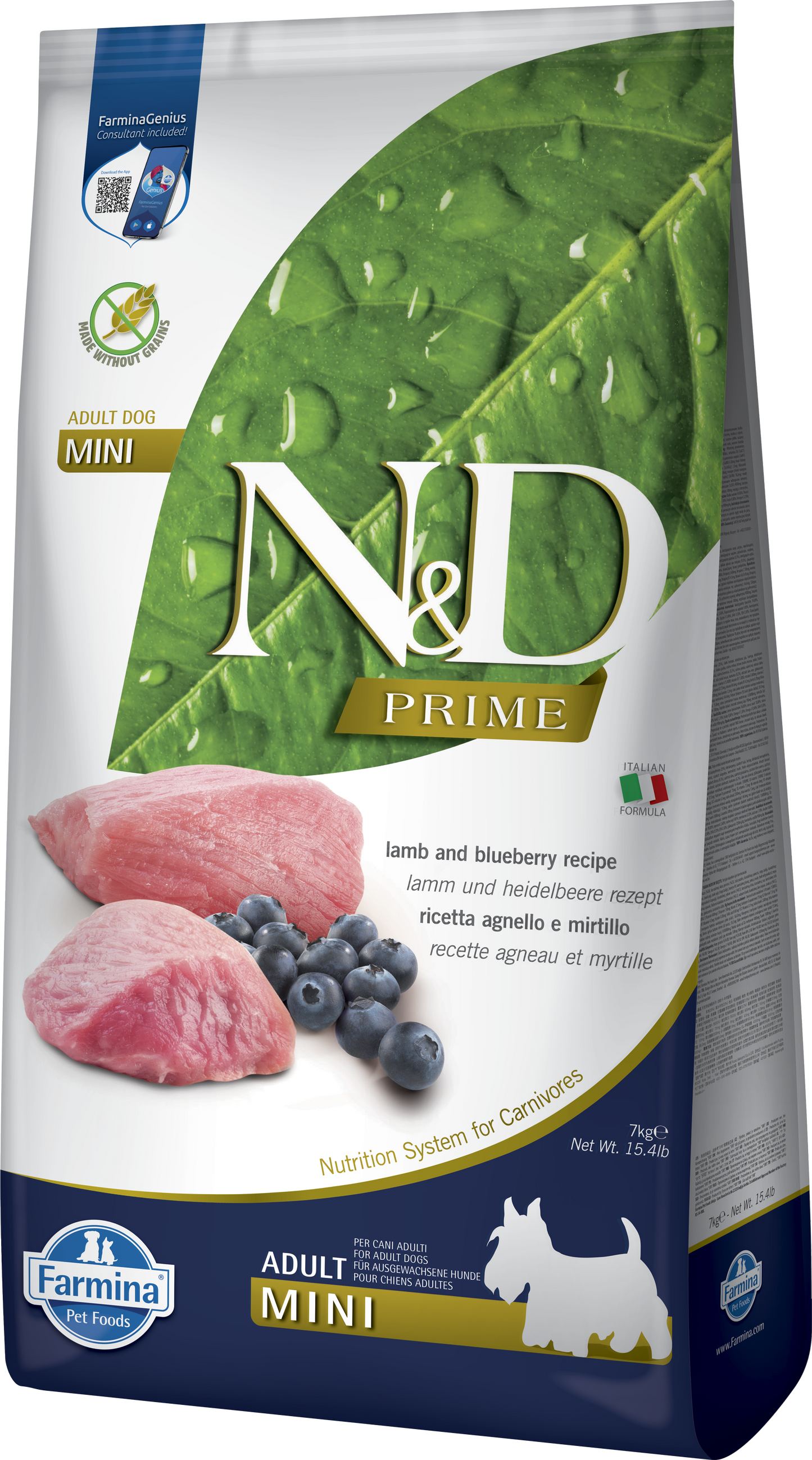 【Farmina 法米納】N&D Prime 頂級無穀系列 羊肉&藍莓味 成犬專用配方 (小顆粒 2.5kg / 7kg 紐西蘭鮮羊肉 護眼益智強體質)