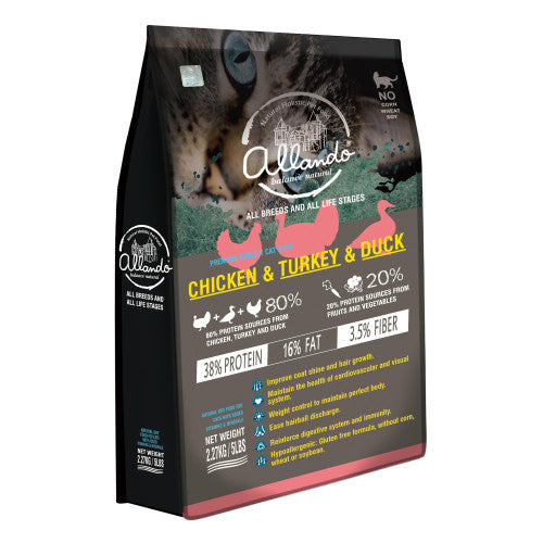 Allando 奧藍多天然無穀貓鮮糧 - 雞火鴨三禽配方 2.27Kg / 6.8Kg