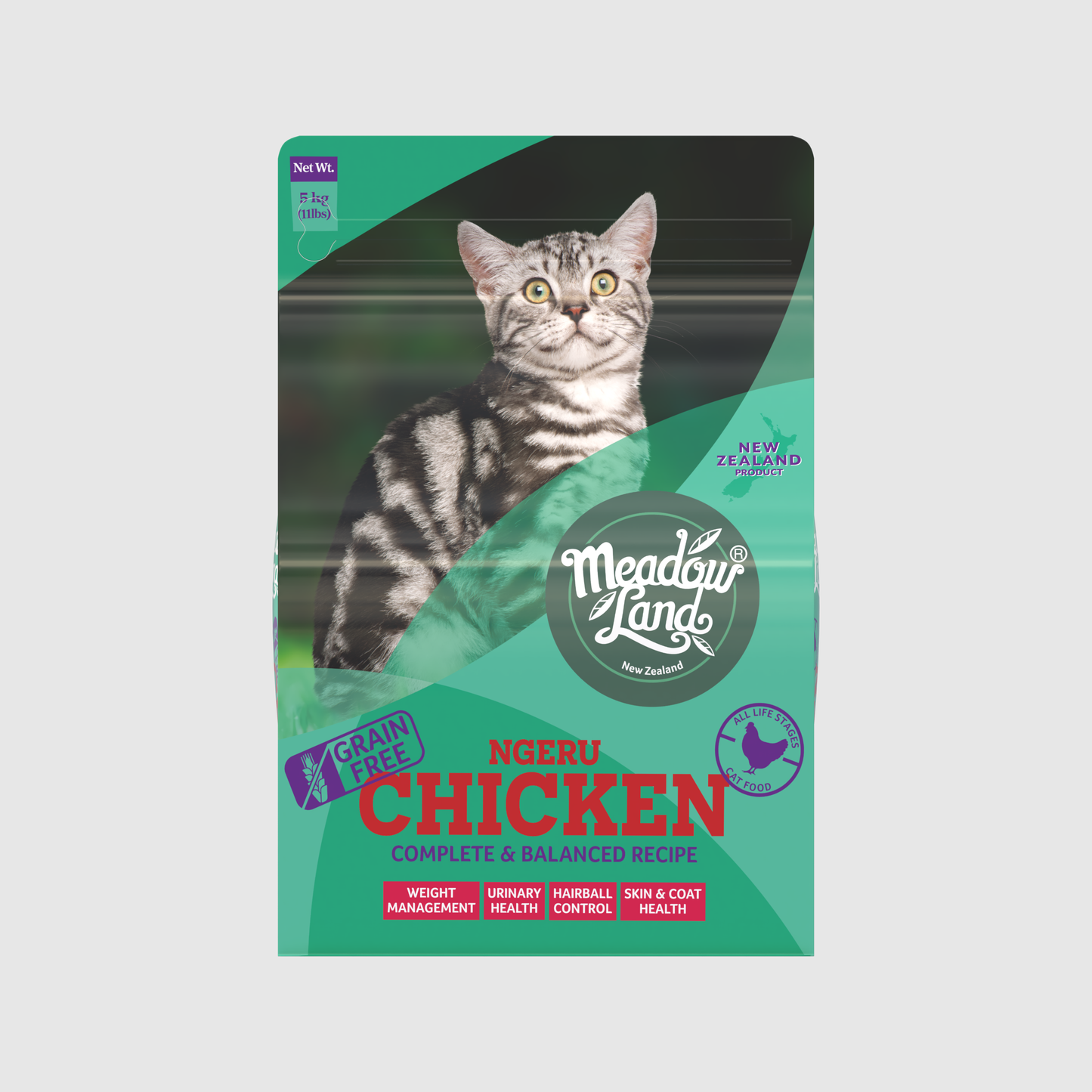 【Meadowland】 CHICKEN 雞肉 美體配方全貓糧 (5kg 紐西蘭頂級放養肉源 低脂控體 腸胃消化調理)