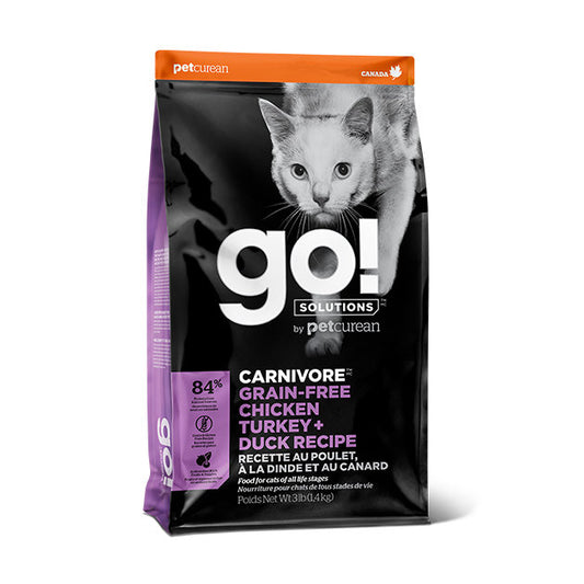 【GO! SOLUTIONS】 活力營養系列 Carnivore 無穀物全貓糧 8lb / 16lb (雞肉+火雞+鴨肉+三文魚 84%極致肉類蛋白質 挑嘴貓/強壯體態/腸胃泌尿守護)