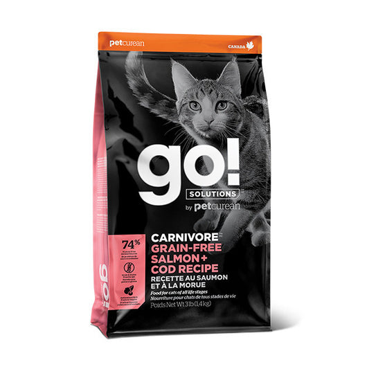 【GO! SOLUTIONS】 活力營養系列 Carnivore 無穀物全貓糧 8lb / 16lb (三文魚+鱈魚+鱒魚 74%極致肉類蛋白質 爆毛亮毛/敏感肌/挑嘴貓)