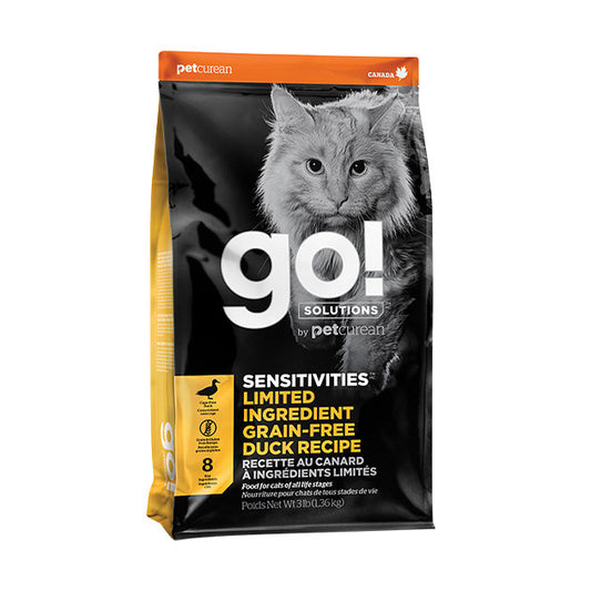 【GO! SOLUTIONS】 低敏美毛系列 Sensitivities 無穀物全貓糧 8lb / 16lb (單一無籠鴨肉配方 低敏舒緩/腸胃保健/極致皮毛護理)