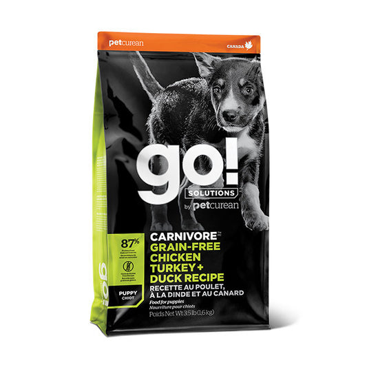 【GO! SOLUTIONS】 活力營養系列 Carnivore 無穀物幼犬全犬糧 12lb (雞肉+火雞+鴨肉+三文魚 87%極致肉類蛋白質 幼犬黃金發育/DHA大腦明眼/腸胃守護)