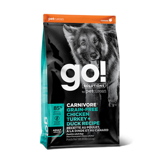【GO! SOLUTIONS】 活力營養系列 Carnivore 無穀物成犬全犬糧 12lb / 22lb (雞肉+火雞+鴨肉+三文魚 85%極致肉類蛋白質 強壯精瘦肌肉/無穀低敏/腸胃免疫守護)
