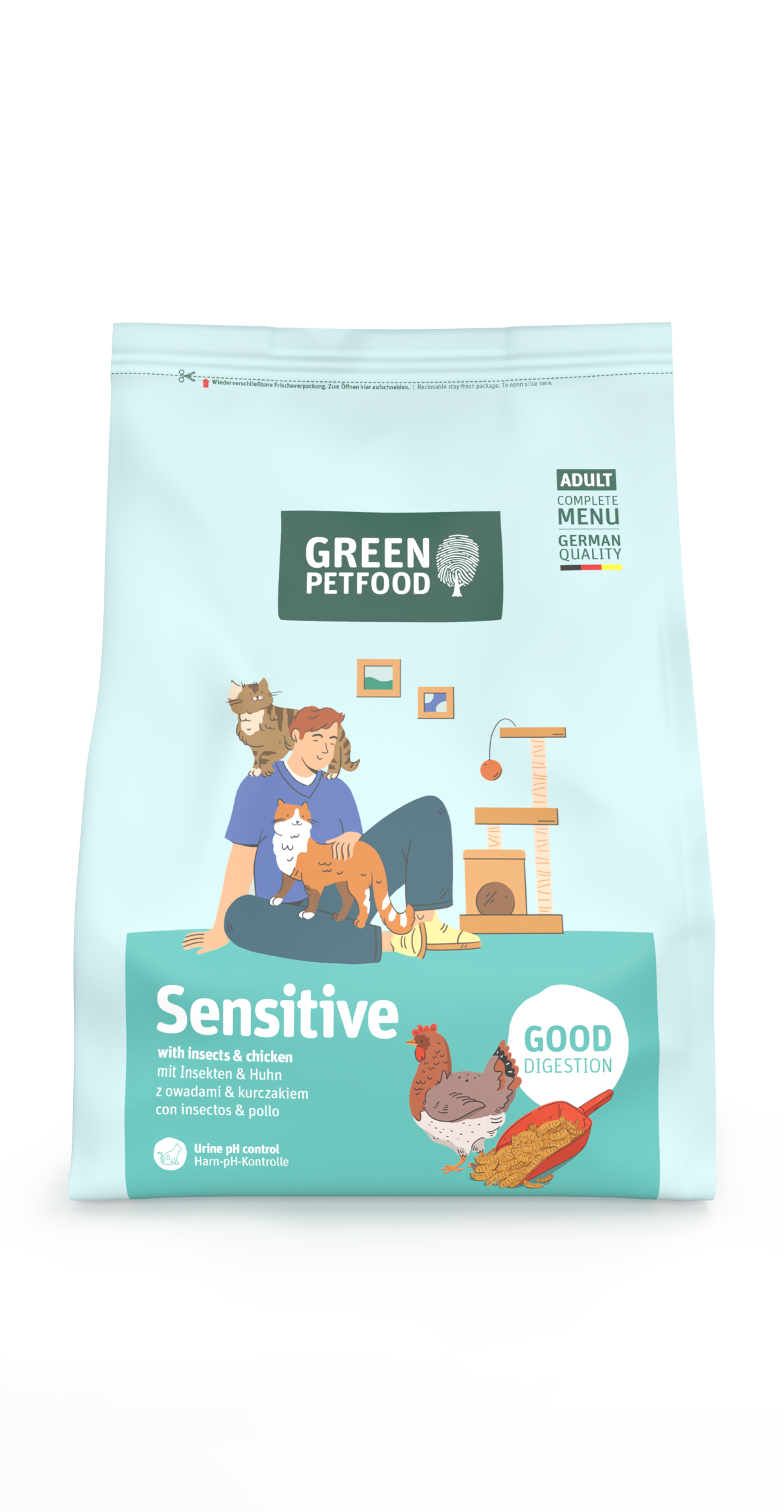 【Green Petfood FairCat Safe Sensitive 蟲製防過敏成貓配方 (無麩質顆粒約 1.0cm 昆蟲+雞肉黃金低敏 腸胃與皮膚雙效防敏)