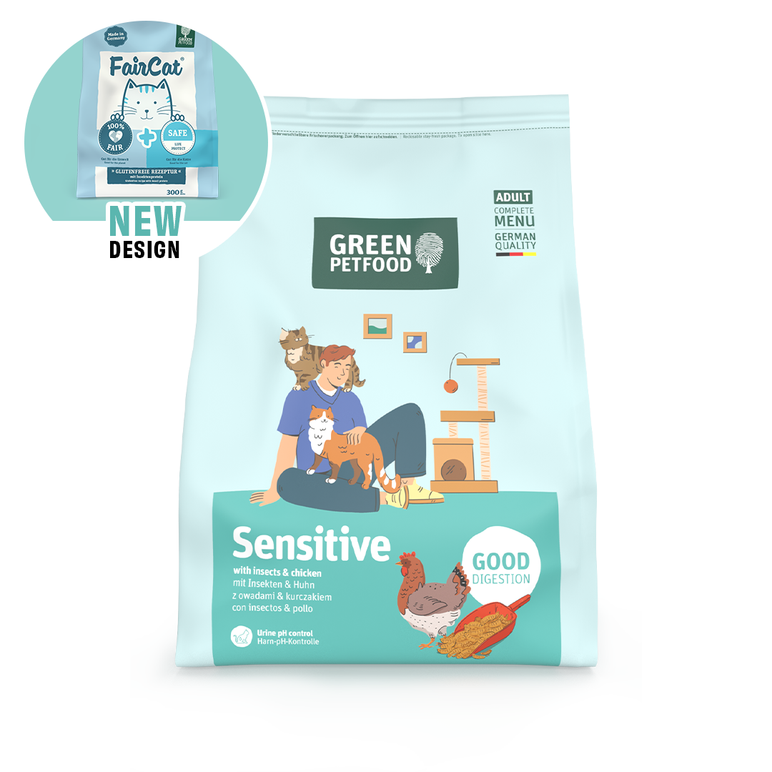 【Green Petfood FairCat Safe Sensitive 蟲製防過敏成貓配方 (無麩質顆粒約 1.0cm 昆蟲+雞肉黃金低敏 腸胃與皮膚雙效防敏)