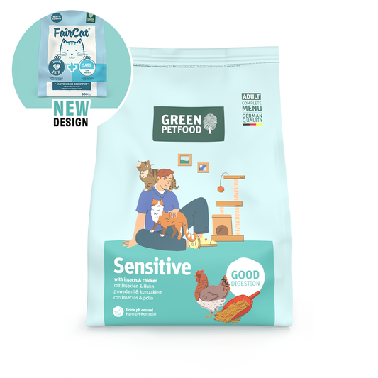 【Green Petfood FairCat Safe Sensitive 蟲製防過敏成貓配方 (無麩質顆粒約 1.0cm 昆蟲+雞肉黃金低敏 腸胃與皮膚雙效防敏)