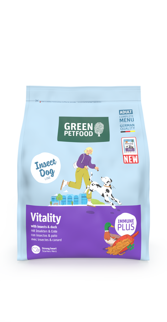 【Green Petfood】InsectDog Vitality 體重管理/老犬防敏配方 4.5kg / 7.5kg (無麩質中顆粒約 1.25cm 昆蟲+鴨肉黃金低敏 熟齡控體強心首選)