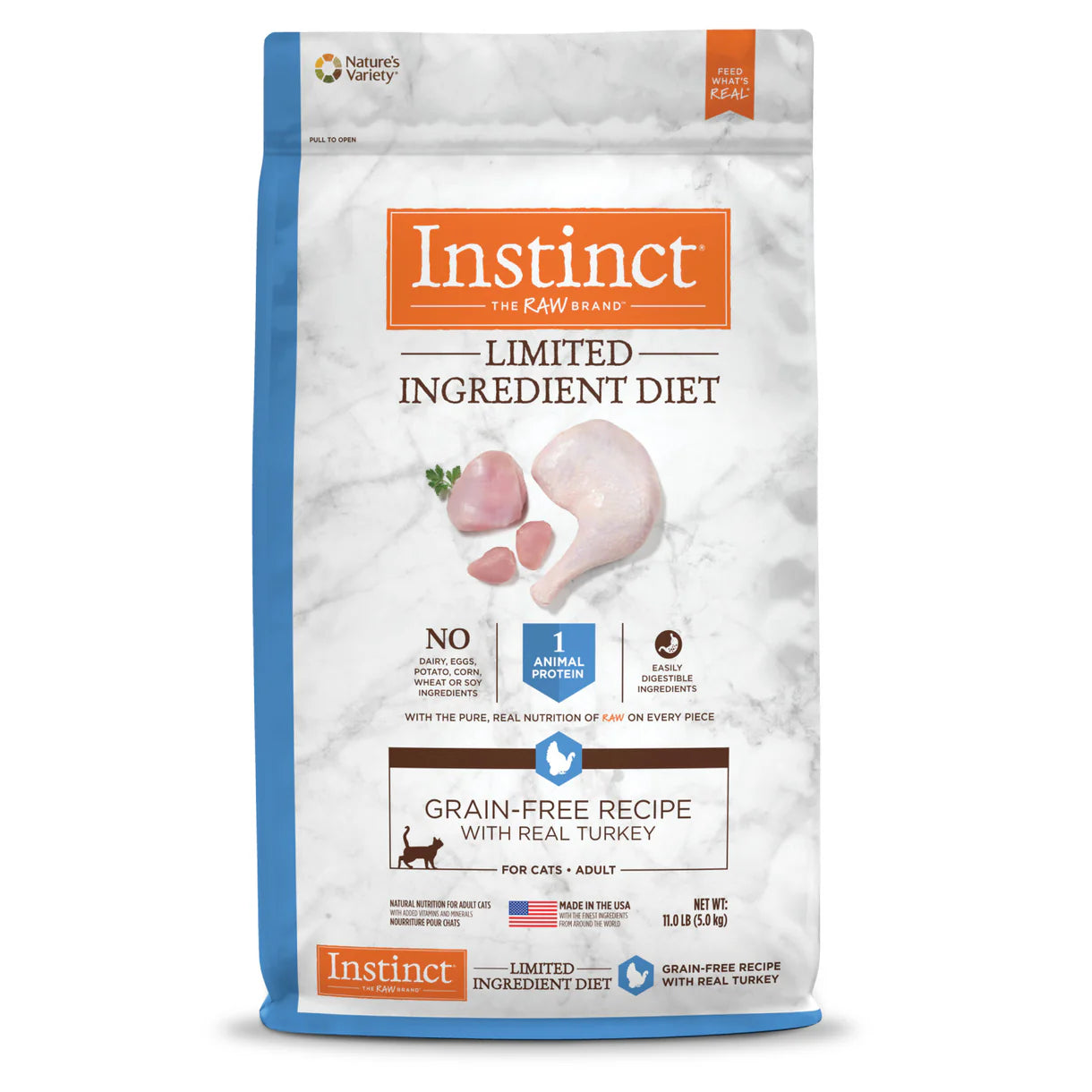 【Instinct 本能】LID 單一動物蛋白無穀物火雞肉全貓糧 (11Lbs) (美國製造 | 易敏貓與嬌嫩腸胃主子的純淨膳食天花板，冷壓噴塗凍乾火雞粉)