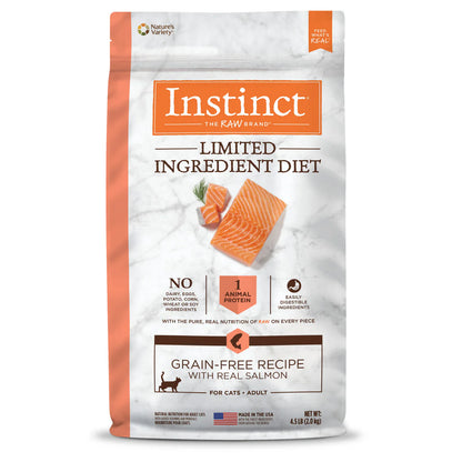 【Instinct 本能】LID 單一動物蛋白無穀物三文魚全貓糧 (4.5Lbs) (美國製造 | 易敏貓與轉季甩毛怪的純淨深海膳食，1.0% 超高 Omega-3 強效抗炎)