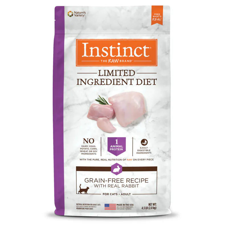 【Instinct 本能】LID 單一動物蛋白無穀物兔肉成貓糧 (4.5Lbs / 10Lbs) (美國製造 | 過敏貓與慢性拉稀主子的救命稻草，嚴選珍貴低敏兔肉與冷壓凍乾噴塗)