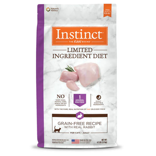 【Instinct 本能】LID 單一動物蛋白無穀物兔肉成貓糧 (4.5Lbs / 10Lbs) (美國製造 | 過敏貓與慢性拉稀主子的救命稻草，嚴選珍貴低敏兔肉與冷壓凍乾噴塗)