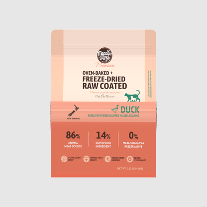 【Meadowland】 Oven-Baked 全階段貓糧 1.8kg (烘焙鴨肉+凍乾青口塗層配方 86%極致肉源 幼貓/孕貓/挑嘴過敏貓)
