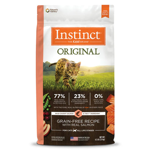 【Instinct 本能】Original 無穀物三文魚全貓糧 (4.5Lbs / 10Lbs) (美國製造 | 深海極致美毛傳奇，野生捕獲三文魚第一成份 X 凍乾鱈魚粉噴塗)