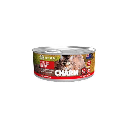 【CHARM 野性魅力】超能精華草飼牛貓主食罐 (85G) (紐西蘭製造 | 最高 92% 肉含量 X 十大超能精華)