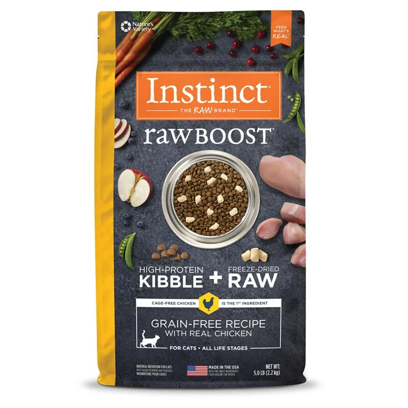 【Instinct 本能】Raw Boost® 無穀物生肉走地雞全貓糧 (5Lbs / 10Lbs) (美國製造 | 突破傳統乾糧極限，43% 豐沛動物蛋白 X 真正低溫凍乾生雞肉丁)