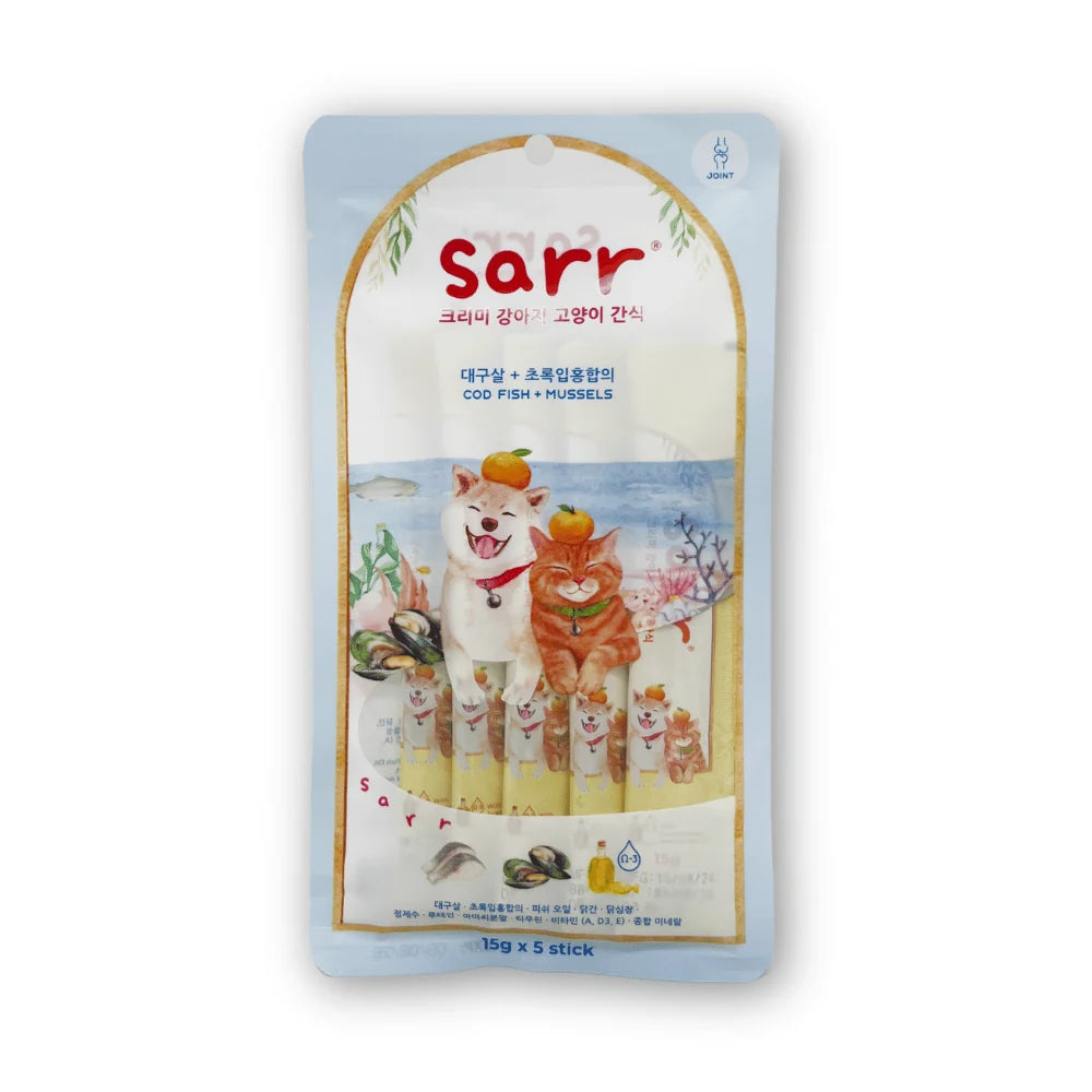 【Sarr】北歐天然魚油鮮肉泥 - 鱈魚 • 青口 • 鯊魚軟骨素 (15G x 5 條) (關節護理配方 | 零食級精準進補)