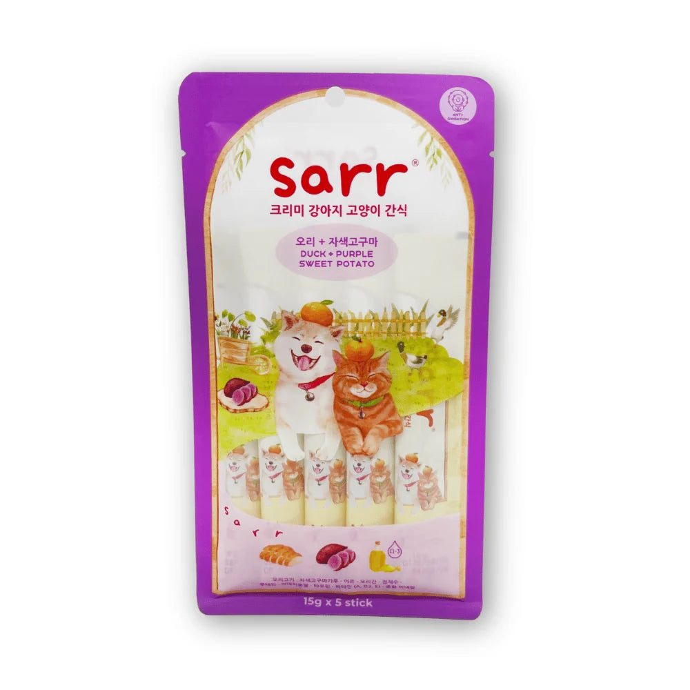 【Sarr】北歐天然魚油鮮肉泥 - 鴨肉 • 紫薯 (15G x 5 條) (抗氧化護理配方 | 零食級精準進補)