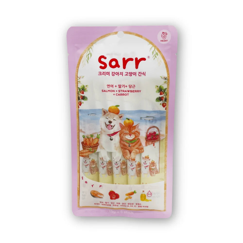 【Sarr】北歐天然魚油鮮肉泥 - 三文魚 • 士多啤梨 • 紅蘿蔔 (15G x 5 條) (心血管護理配方 | 零食級精準進補)